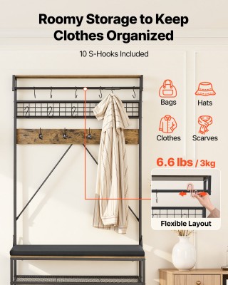 VEVOR Πολυλειτουργική Καλόγερος 1830 mm με Πάγκο Παπουτσιών, 2-επιπ...