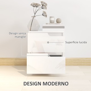 HOMCOM  Μοντέρνο Κομοδίνο από Ξύλο με 2 Συρτάρια και Γυαλιστερό Σχέ...