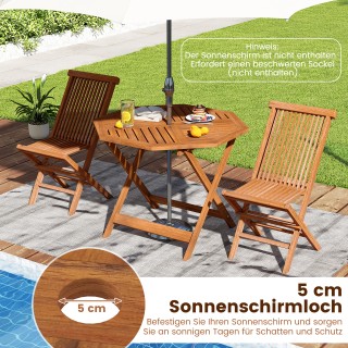 Costway Οκτάγωνο ξύλινο τραπέζι κήπου με οπή για ομπρέλα, φυσικό, 7...