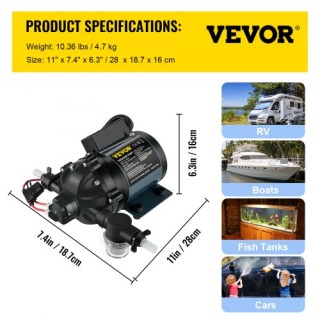 VEVOR Αντλία Καθαρισμού, 12V DC, 7 GPM 60 PSI, Μέγ. 10 FT Ανύψωση Α...