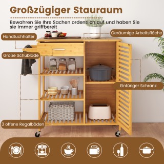 Costway Φυσικός Μπαμπού Τροχήλατος Κουζίνας με Συρτάρι και Ράφια KC... Costway Φυσικός Μπαμπού Τροχήλατος Κουζίνας με Συρτάρι και Ράφια KC...