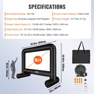 Φουσκωτή Οθόνη Προβολής VEVOR 16 FT για Εξωτερικούς Χώρους TYPM20C... Φουσκωτή Οθόνη Προβολής VEVOR 16 FT για Εξωτερικούς Χώρους TYPM20C...