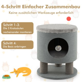 Costway Μικρό Δέντρο Γάτας με Μαλακό Κάθισμα & 3 Στύλους Σιζάλ & Μπ...