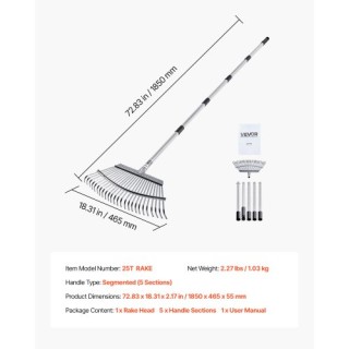 VEVOR Ρυθμιζόμενη Τσουγκράνα Κήπου με Μεταλλικές Δονήσεις και Λαβή ...