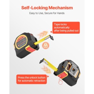 VEVOR Μετρητική Ταινία 2-σε-1 με Laser, 41 μέτρα Επαναφορτιζόμενη Λ...