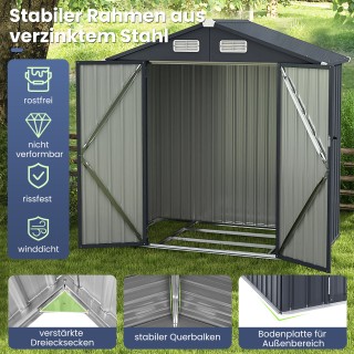Costway  Μεταλλικό Σπιτάκι Εξωτερικού Χώρου: Σκοτεινό Γκρι, 193 x 1...