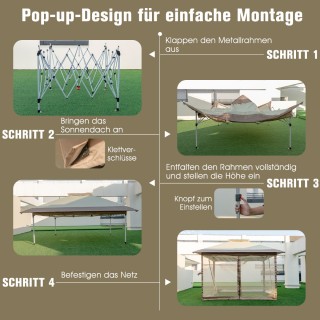 Costway Πτυσσόμενο Κιόσκι 3,6 x 3,6 μ με Κουνουπιέρα και UV Προστασ...