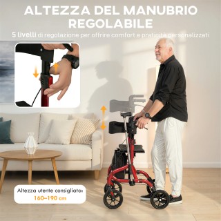 HOMCOM Πτυσσόμενος Περιπατητήρας με Καθίσμα και Πλάτη για Ηλικιωμέν...