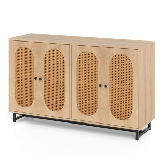 Costway Μπουφές Sideboard με 4 Πόρτες από Rattan και Ρυθμιζόμενα Ρά...