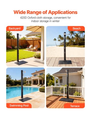 VEVOR Εξωτερικό Ντους 40L Μαύρο με Ηλιακή Θέρμανση, Υψος Ντουζιέρας...