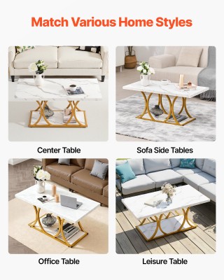 VEVOR Μοντέρνο Ορθογώνιο Τραπέζι Σαλονιού με Γεωμετρικά Πόδια - Λευ...