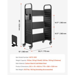 Τρόλεϊ Βιβλίων με 3 Επιπέδων και Μονής Όψης 770 x 380 x 1220 mm Μαύ... Τρόλεϊ Βιβλίων με 3 Επιπέδων και Μονής Όψης 770 x 380 x 1220 mm Μαύ...