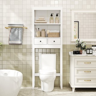 Costway Λευκή 3-όροφη Ραφιέρα Τουαλέτας με Ανοιχτά Ράφια και 2 Συρτ...