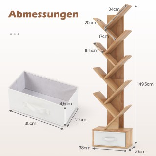 Ξύλινη Βιβλιοθήκη 10 Επιπέδων με Συρτάρι 38 x 21,5 x 149,5 cm Φυσικ...