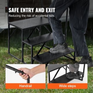 VEVOR  Σκαλοπάτια RV, 3 Σκαλοπάτια, 440 Λίβρες, Χάλυβας, Με Κάγκελο...