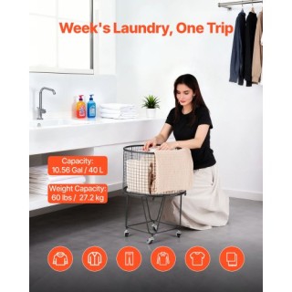 VEVOR Καρότσι Πλυντηρίου με Ρόδες, Ανθεκτικό Καλάθι Μεταφοράς 27 KG...