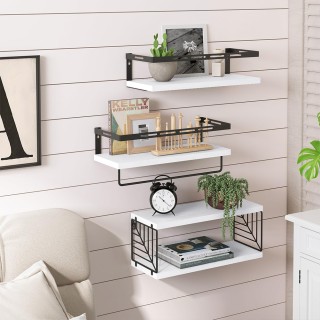 BAKAJI  Σετ 3 + 1 Λευκά Ξύλινα Ράφια Τοίχου Πολυλειτουργική Σύνθεση...