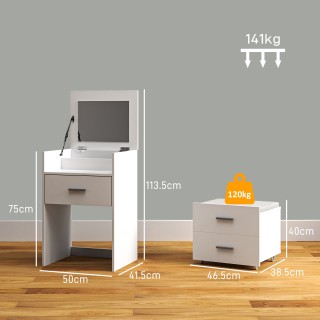 HOMCOM  Ξύλινο Τραπέζι Μακιγιάζ με Ανακλινόμενο Καθρέφτη, 2 Συρτάρι...