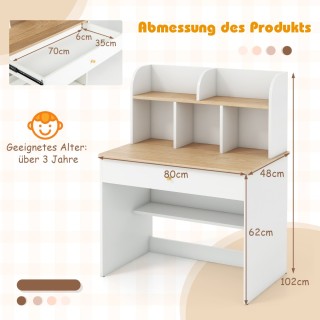 Costway Ξύλινο Παιδικό Γραφείο με Άφθονο Αποθηκευτικό Χώρο και Ασφα...