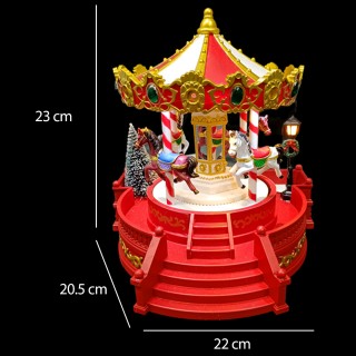 BAKAJI Χριστουγεννιάτικο Καρουζέλ με Άλογα και Φώτα και Μουσική Διά...