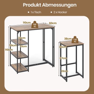 Costway Σετ Μπαρ 3 Τεμαχίων για 2 Άτομα - Μπιστρό Τραπέζι με 2 Μπαρ...