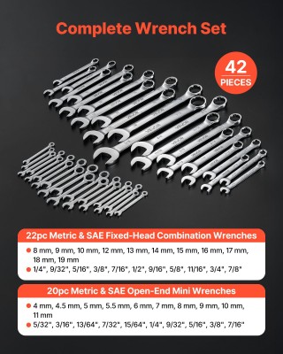 VEVOR Σετ Γερμανοπολύγωνα Κλειδιά 42 Τεμαχίων SAE & Metric, 12-Πόντ...