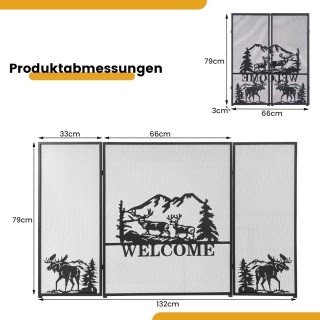 Costway Διακοσμητικό Προστατευτικό Τζακιού με Σχέδιο Ελάφι - Τρίπτυ...
