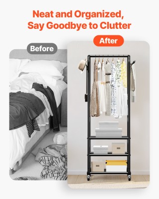 VEVOR Τροχήλατη Μεταλλική Κρεμάστρα Ρούχων με ράβδο και πλάγιους γά...