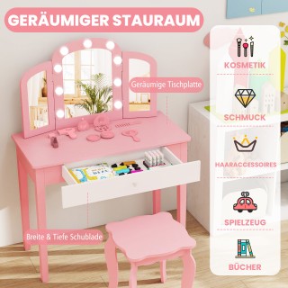 Costway Παιδικό Σετ Μακιγιάζ 2 σε 1 με Αποσπώμενο Καθρέφτη & Τριπλό...