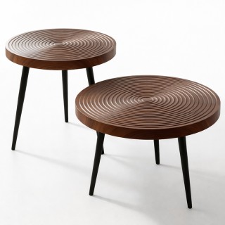 BAKAJI Σετ 2 Στρογγυλά Τραπεζάκια Καφέ Βιομηχανικού Σχεδιασμού σε Κ...