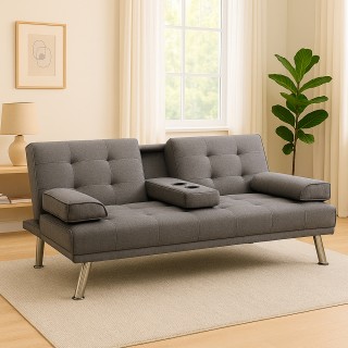 BAKAJI Διθέσιος Καναπές-Κρεβάτι 2σε1 σε Γκρι Ύφασμα 180 x 84 x77 cm...