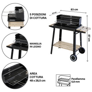 Galileo Ορθογώνιο μπάρμπεκιου από ανθρακούχο χάλυβα με ρόδες, αποσπ...