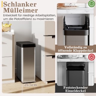 Costway Κάδος Απορριμμάτων 60 Λ με Πτέρυγες & Αισθητήρα Κίνησης Υπέ...