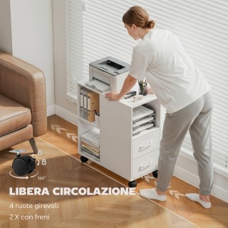 HOMCOM Μινιμαλιστικό Τραπεζάκι με Ρόδες, 2 Συρτάρια, Ανοιχτό Χώρο κ...