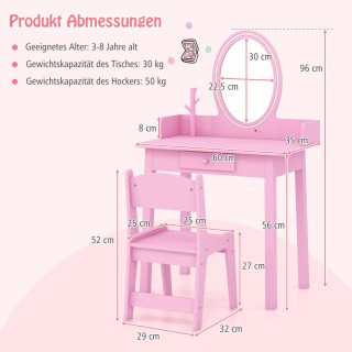 Costway  Παιδικό Τραπέζι Μακιγιάζ με Σκαμπό και Φωτισμό Ροζ 80 x 40...