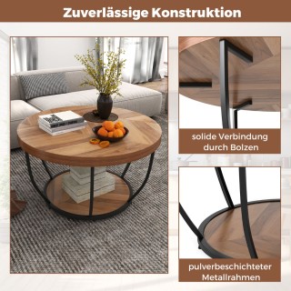 Costway Στρογγυλό Τραπεζάκι με Ξύλινη Υφή και Μεταλλικό Πλαίσιο, Δι...