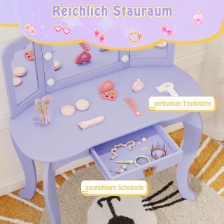 Costway Παιδικό Καλλυντικό Τραπέζι με Φωτισμό και Τριπλό Αναδιπλούμ...