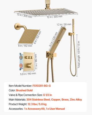 VEVOR Σετ Θερμοστατικής Καταρρακτώδους Ντουζιέρας με Κυκλική Κεφαλή... VEVOR Σετ Θερμοστατικής Καταρρακτώδους Ντουζιέρας με Κυκλική Κεφαλή...