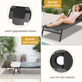 Costway  Ξαπλώστρα Ηλιοθεραπείας με Ρυθμιζόμενη Πλάτη 163–207 x 63 ...