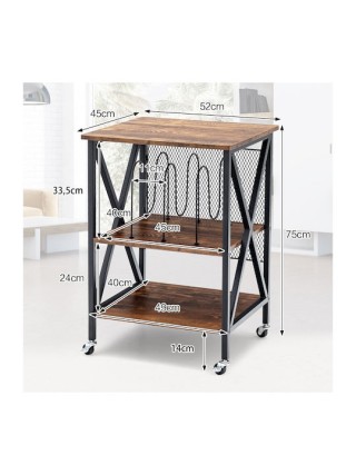 Costway Τροχήλατη Καφέ Ραφιέρα 3 Επιπέδων 52x45x75 cmJV12662DE-CF