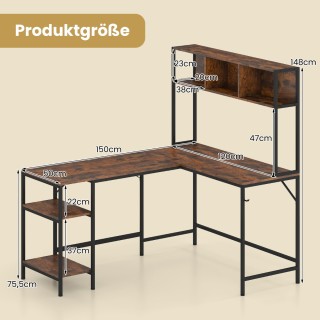 Costway Γωνιακό Γραφείο L-Σχήματος με Ράφι Βιβλίων, Gaming Επιφάνει... Costway Γωνιακό Γραφείο L-Σχήματος με Ράφι Βιβλίων, Gaming Επιφάνει...