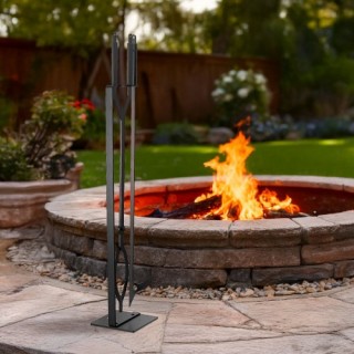 VEVOR Σετ Εργαλείων Τζακιού 3 Τεμαχίων με Βάση, Λαβίδες και Πόκερ Σ...