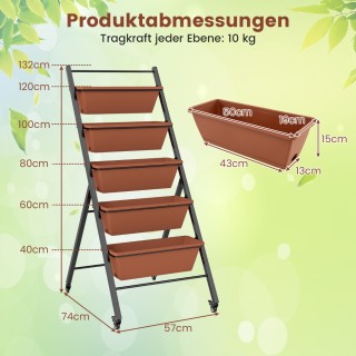 Costway  Πενταώροφο Κινητό Κατακόρυφο Παρτέρι με Γλάστρες και Ρόδες...