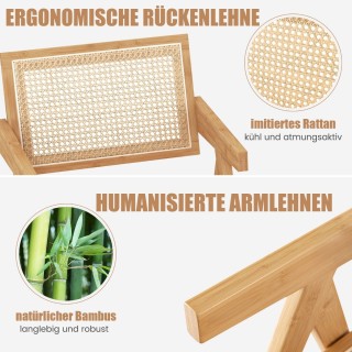 Costway Σετ 4 Καρέκλες με Ρατάν και Μπαμπού σε Μεσαιωνικό Στυλ JV11...