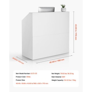 VEVOR Λευκός Ορθογώνιος Πάγκος Υποδοχής 46.46 ιντσών YBQTJXWCTBDCYN...