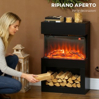 HOMCOM Ηλεκτρικό Τζάκι με Πολύχρωμο 3D Εφέ Φλόγας, 1000W/2000W με Ρ...