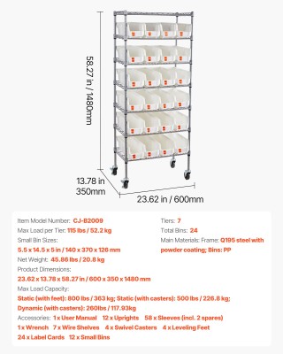 VEVOR Ράφι Αποθήκευσης με Ροδάκια & 24 Μικρούς Κάδους KYDWLJ7C1424O... VEVOR Ράφι Αποθήκευσης με Ροδάκια & 24 Μικρούς Κάδους KYDWLJ7C1424O...