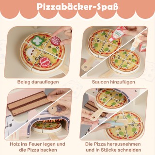 Costway Ξύλινο Παιδικό Πιτσαρία Φαγητο-Βανάκι Παιχνίδι με Φούρνο κα...