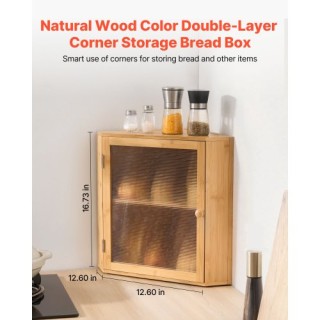 VEVOR Διπλής Στρώσης Μπαμπού Γωνιακό Κουτί Ψωμιού για Πάγκο Κουζίνα...