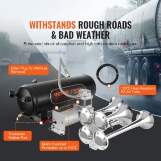 Σετ Κόρνας Τρένου VEVOR 4 Σαλπίγγων με Αεροσυμπιεστή 160 psi και Δο...